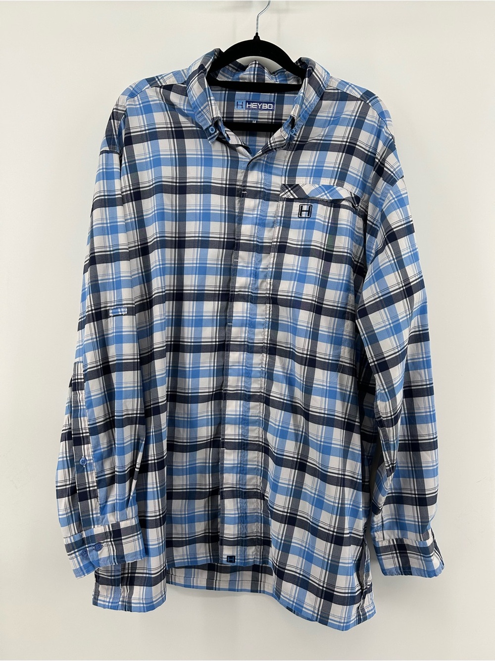 Heybo Men's Blue Plaid Button-Down Outdoorsman Shirt